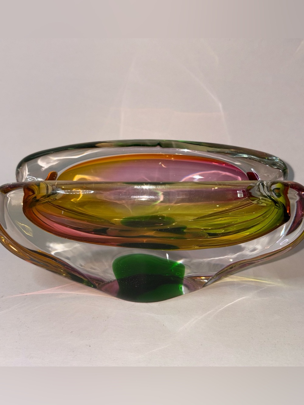 Vintage Josef Rozinek Ashtray Colorful MCM 1950’s Czech Glass Heavy Thick Cigar
